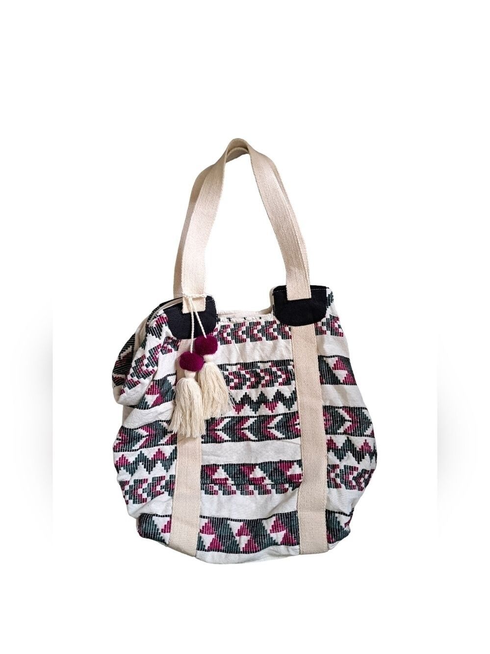 Southwestern AZTEC thick cloth tote bag tassels lining zipper beachy coastal XL